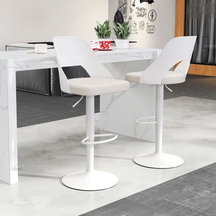Tabouret de Bar Lot de 2 - RELAX4LIFE- Siège Pivotant à 360°- Hauteur Réglable 91-111CM - Anneau Antidérapant - Charge 125KG -Blanc
