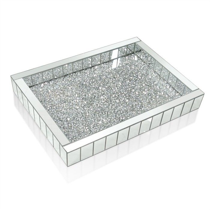 Plateau de Présentation Luxueux à Strass - Plateau rectangulaire Décoratif Multifonction pour les Petits Objets - 37.5x27.5x5cm