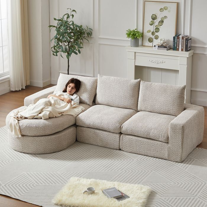 Canapé combiné modulaire en L Canapé 4 Pièces en mousse avec éléments incurvés et chaise longue - Pas de montage nécessaire beige Canapé combiné modulaire en L Canapé 4 Pièces en mousse avec éléments incurvés et chaise longue - Pas de montage nécessaire beige