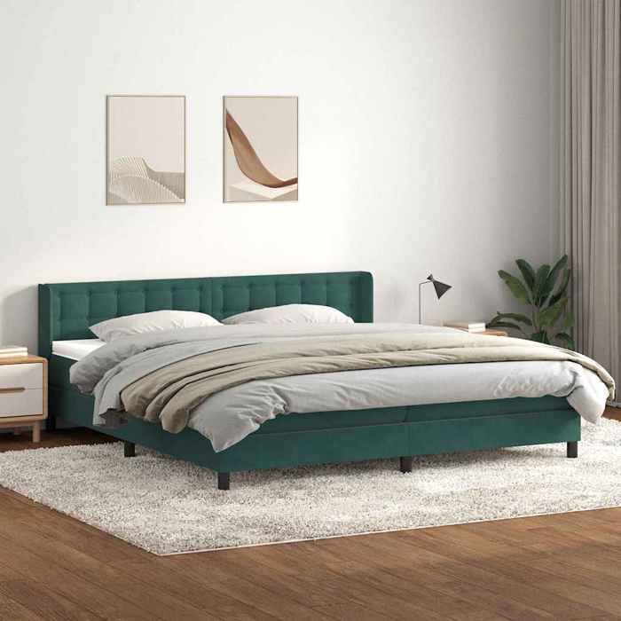 Lit avec sommier à lattes et matelas - vidaxl - 180x220 cm - Velours vert foncé - Matelas à ressorts ensachés