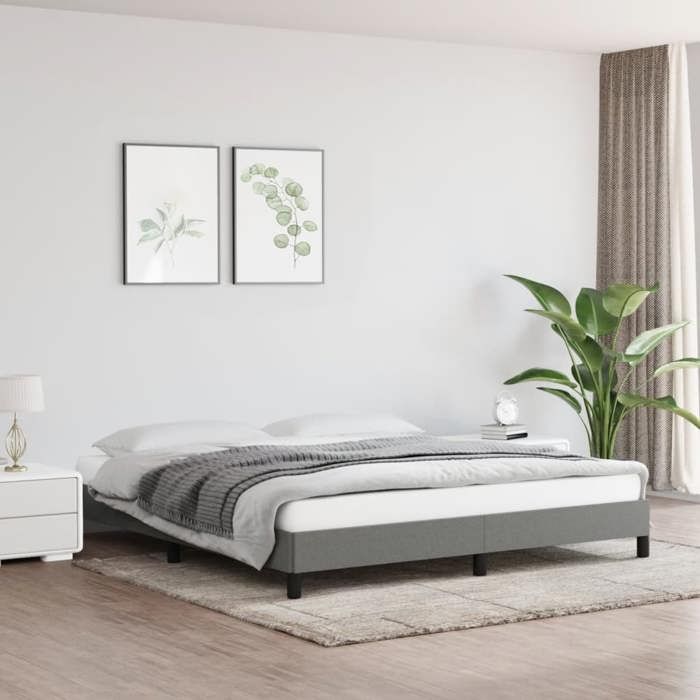 Cadre de lit en tissu - UU - 180x200 cm - Gris foncé - Tissu polyester - Lattes de contreplaqué - Pieds robustes