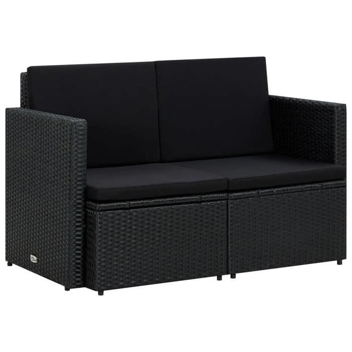 Canapé de jardin 2 places - Happiness - Résine tressée - Noir - 118x65x74 cm - Coussins inclus Canapé de jardin 2 places - Happiness - Résine tressée - Noir - 118x65x74 cm - Coussins inclus