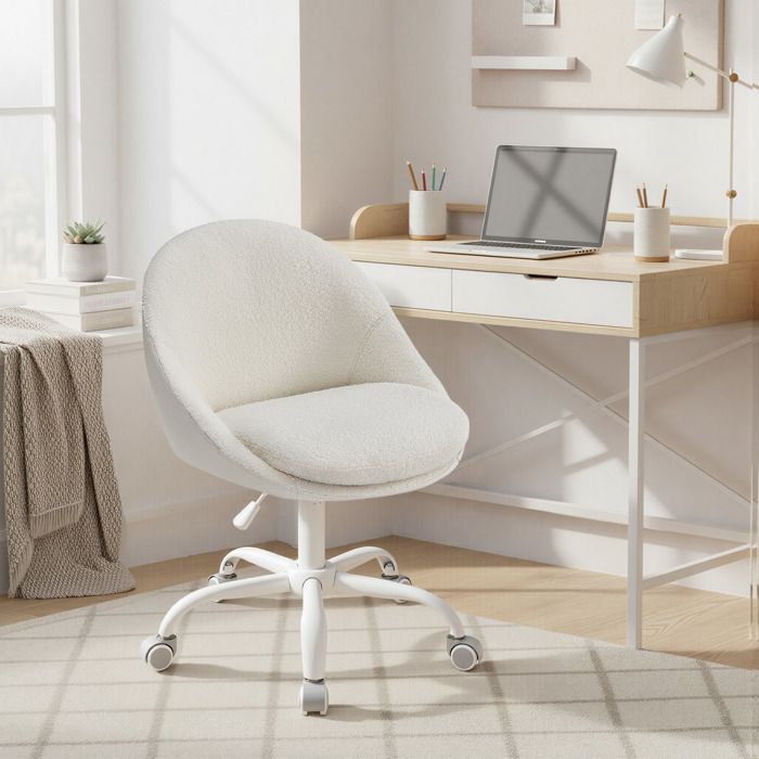 Chaise de Bureau à Domicile Chaise de Maquillage en Peluche Rembourrage en Mousse Réglable en Hauteur Beige et Blanc Nuage