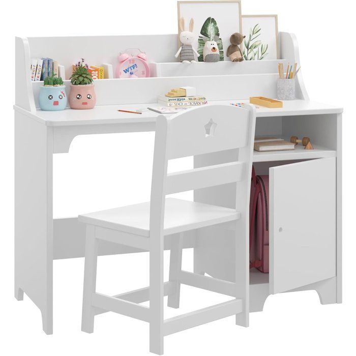 Bureau pour Enfants avec Chaise Bureau détude-93x42x78cm-Table détude en Bois-BLANC