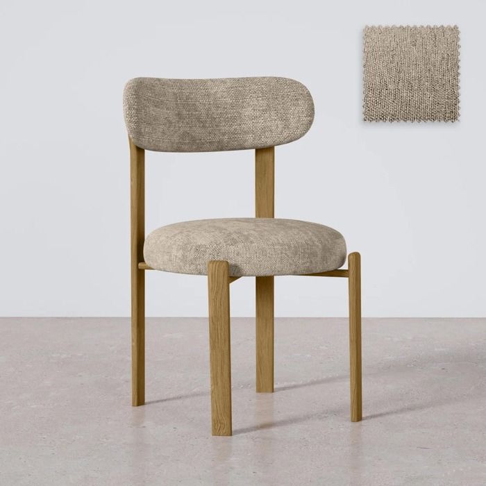 Chaise de salle à manger Chenille rembourrée - Pieds effet chêne - Design ergonomique et moderne - Essentia Taupe