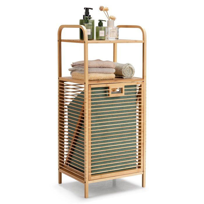 Panier à linge - HELLOSHOP26 - Panier à linge inclinable - Bambou - 40 5x33x95 5 cm - Panier amovible & étagères