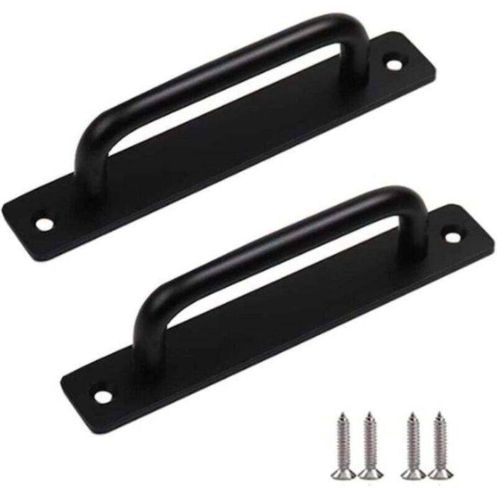 Poignée de porte de grange - PZCC - Lot de 2 - 212 cm - Alliage daluminium - Finition fonte noire antirouille