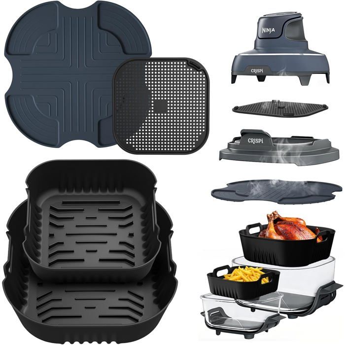 Accessoires pour friteuse à air-KAL-Lot de 4 accessoires air fryer en silicone pour Ninja Crispi FN101EU38 L et 14 L