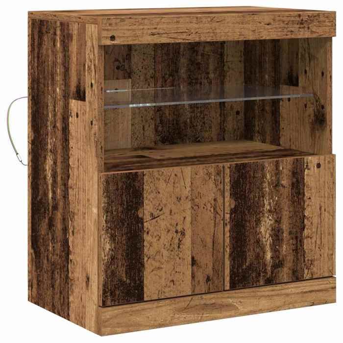 ABOTT@Buffet Bahut KENNETH - LED - Meuble de rangement Marron 60 5x37x67cm - Bois dingénierie - 354099