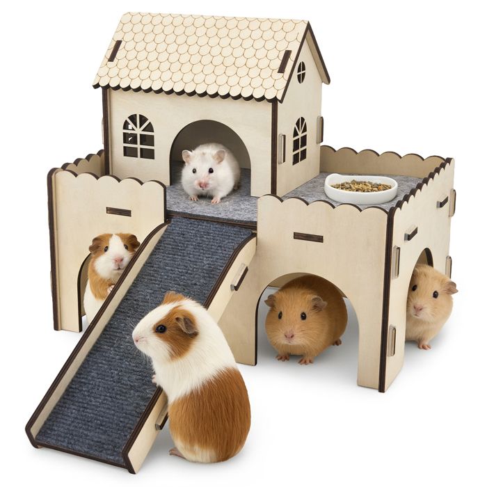 Meilleurs prix pour Cachette pour cochon dInde à plusieurs étages avec escalier et tapis extra large en herbe château pour cochon dInde hamster02