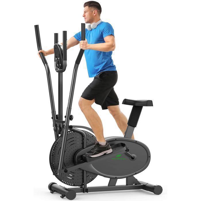 Vélo Elliptique Fogwake 2-en-1 pour Maison – Appareil Cardio Compact Selle réglable en hauteur - Écran LCD - Jusquà 120 kg - Noir