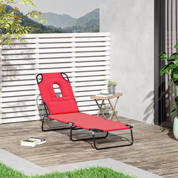 Bain de Soleil Pliable transat inclinable 4 Positions Chaise Longue 3 Coussins fournis Rouge