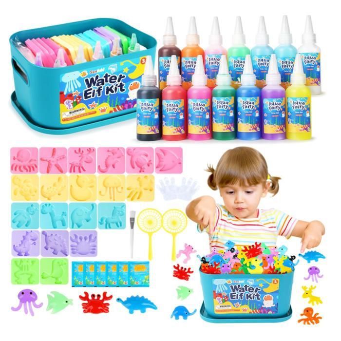 Sanlebi aqua gelz set, 46 PCS aquagel Kit, 14 Bouteilles de Gel Coloré, 20 Formes, Gels Magiques 3D CréAtifs pour Enfants Garçons et Filles Cadeau (Lot de 2