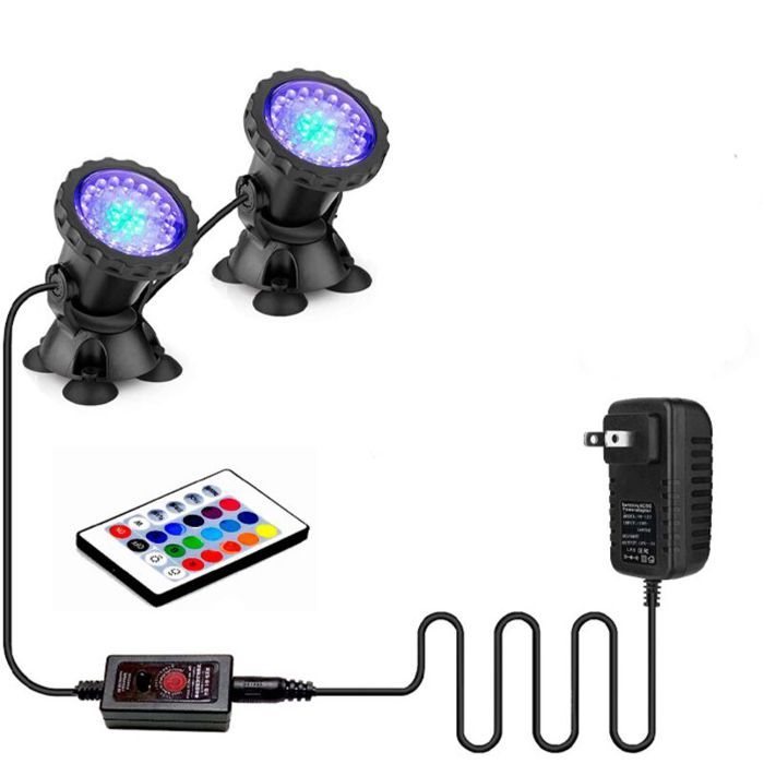 Éclairage de piscine - Projecteur LED submersible étanche IP68 réglable RVB pour jardin et piscine modèle avec télécommande une à
