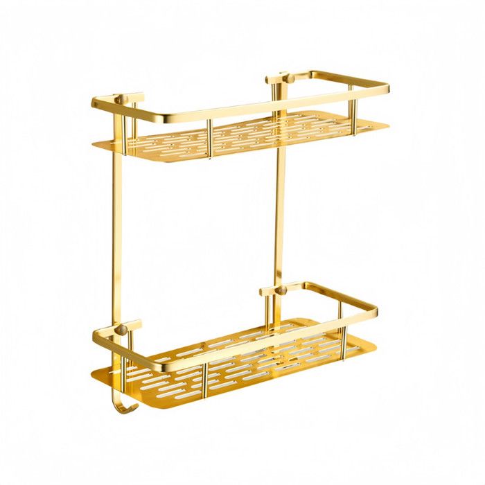 Porte-serviettes de salle de bain - Porte-serviettes doré - Étagère de douche - Étagère murale de salle de bain - Panier de rangeme