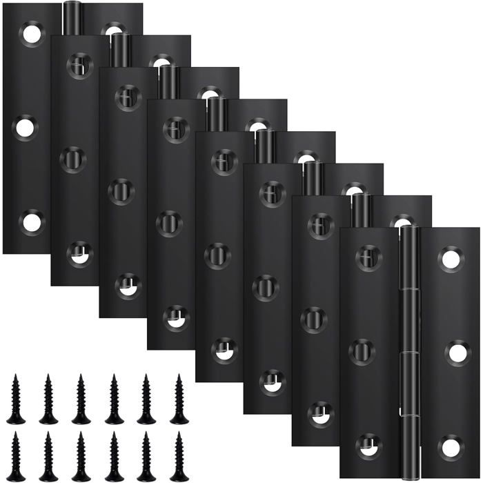 Lot 8 charnières pliables 68×38 mm acier inox noir pour portes fenêtres armoires avec 48 vis