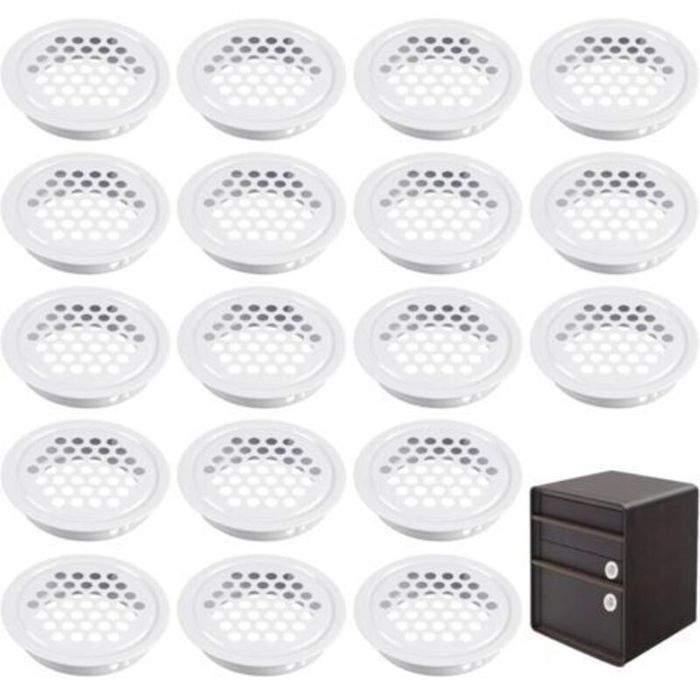 Lot 20 grilles daération rondes 35mm inox blanc armoire et bibliothèque