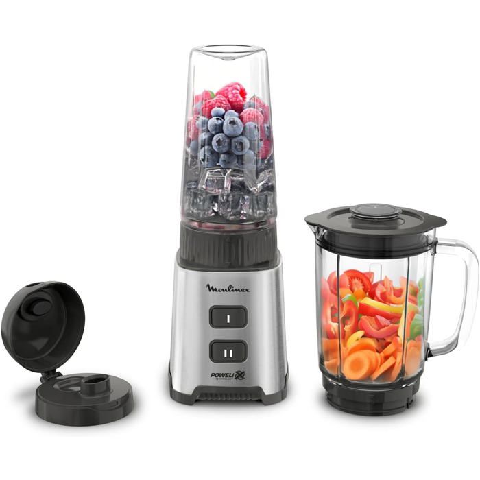 Pulseo Mini Blender 400 W 2 Vitesses Lames Amovibles Contrôle Texture Verseuse Verre et Bouteille Tritan Mixeur Portable Métal