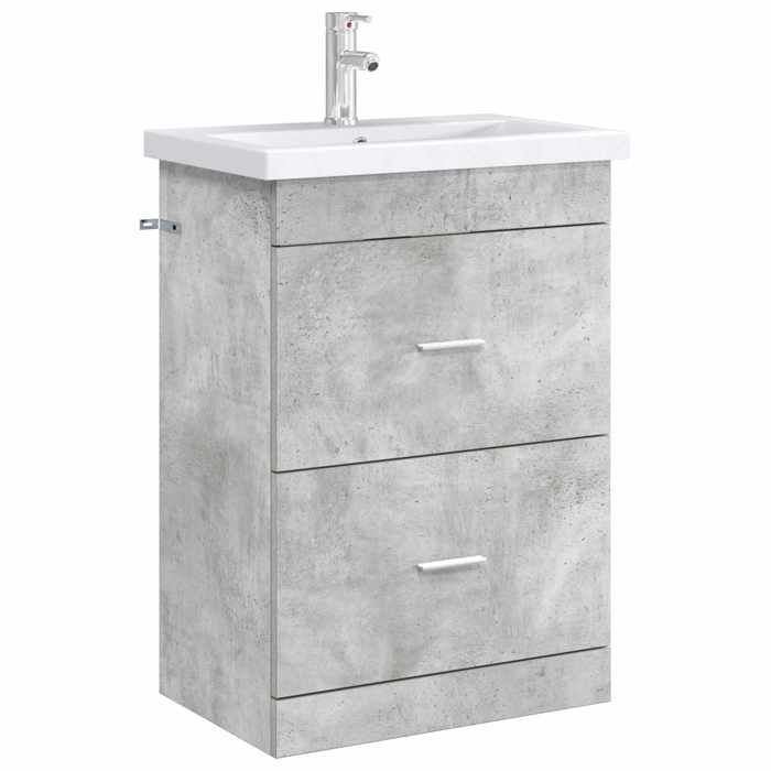 Meuble sous lavabo de salle de bain - vidaXL - bois dingénierie - gris béton - grand rangement - 56 x 375 x 81 cm 767lqh84o