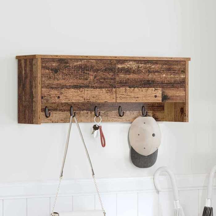 SALE 2026Porte-manteau mural avec étagère - moderne-design - bois dingénierie - bois ancien - 80x20x30 cm 776mqe87y9393