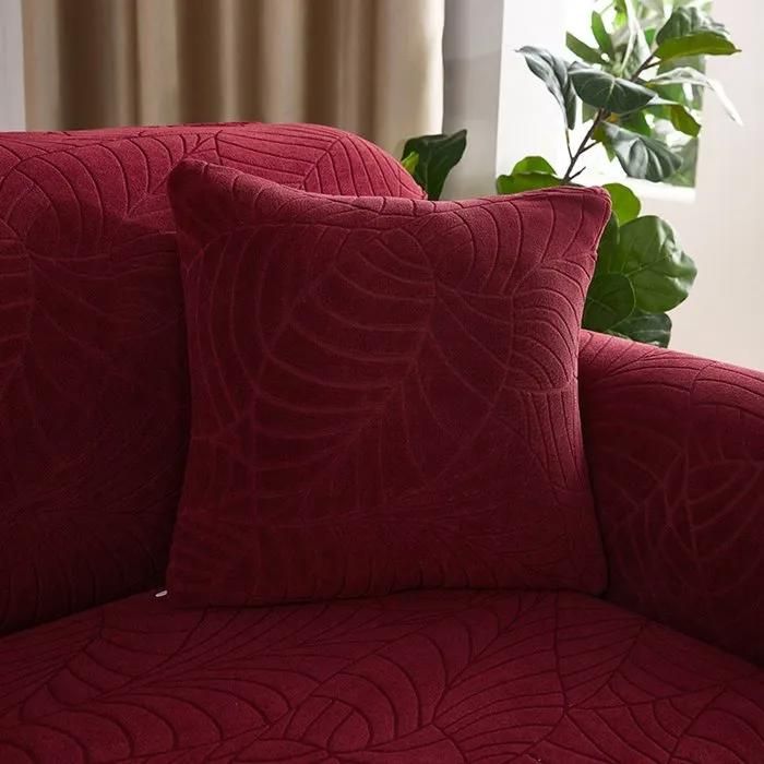 Housse de coussin imperméable 45x45 cm lot de 2 motif jacquard feuilles bordeaux déco canapé