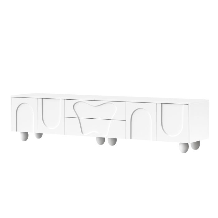 Meuble TV blanc de 180 cm avec pieds en bois un meuble TV simple et élégant Meuble TV blanc de 180 cm avec pieds en bois un meuble TV simple et élégant