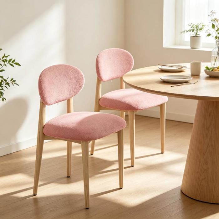SUPFINE Lot de 2 Chaises de Salle à Manger Moderne Chaises de Cuisine en Tissu Cadre en Bois pour Salon Cuisine Terrasse Rose