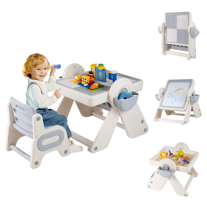 Table enfant 6-en-1 avec chaise et chevalet bureau dessin blocs de construction sable et eau