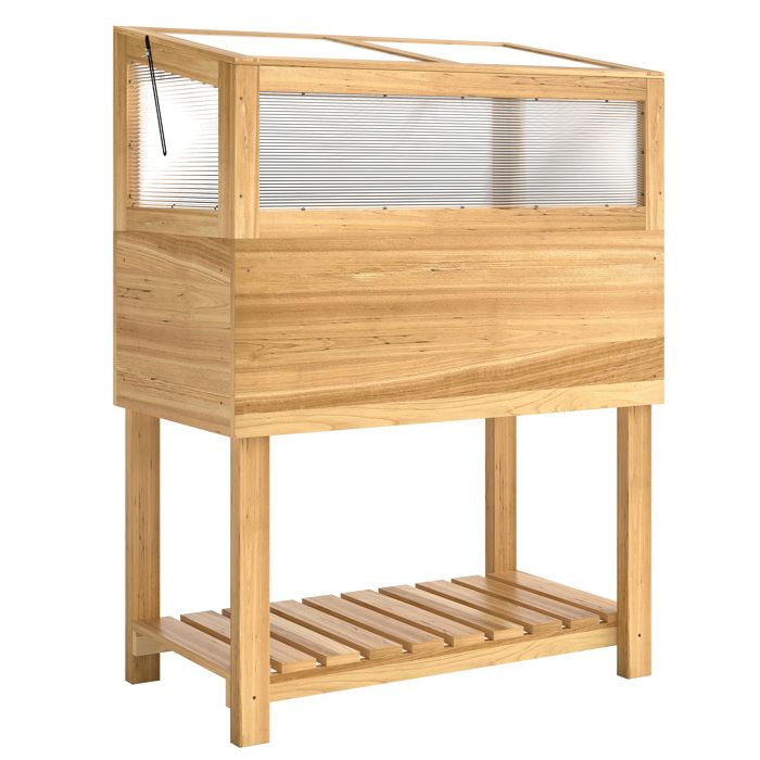 YWJ Lit de jardin surélevé en bois avec couvercle rabattable bac à plantes surélevé étagère en tissu non tissé ergonomique
