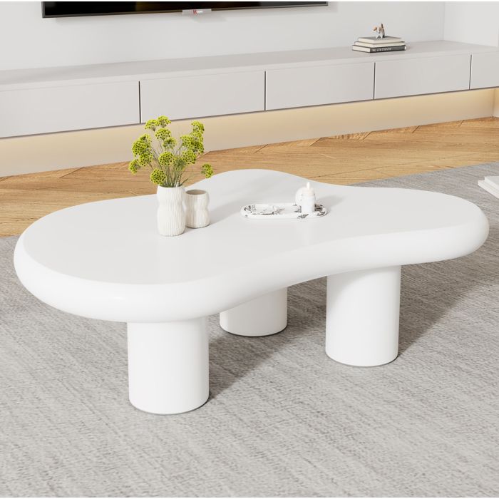 Table basse forme nuage irrégulière 97x67x32 cm MDF laqué blanc avec patins en feutre 80 kg TYNQER