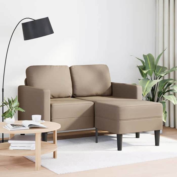 Canapé 2 places en similicuir cappuccino - Méridienne modulable - Assise rembourrée - 125 x 118 x 85 cm{19433}