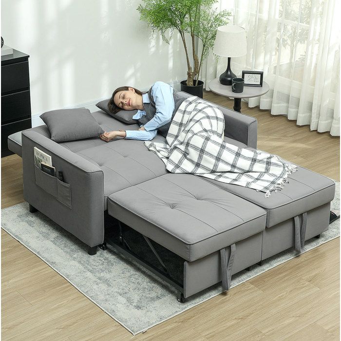 Canapé Lit 2 Places Gris Aspect Velours Canapé Convertible FloraGrace Pour Salon Avec Coffre De Rangement 140 5x90 5x89cm