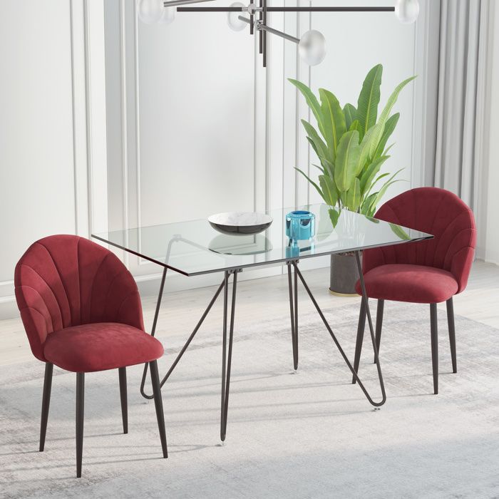 Lot de 2 chaises de salle à manger chaise de cuisine Velours Bordeaux Pieds métal Noir dim. 52L x 54l x 79H cm Lot de 2 chaises de salle à manger chaise de cuisine Velours Bordeaux Pieds métal Noir dim. 52L x 54l x 79H cm