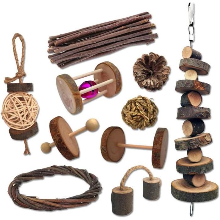 10 jouets naturels en bois pour petits animaux (lapins hamsters souris gerbilles cochons dInde)