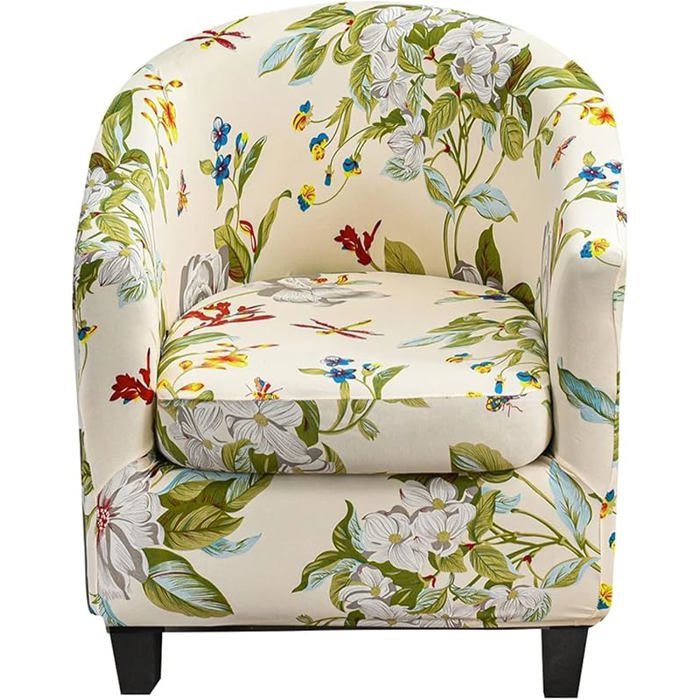 Housse de Fauteuil Chesterfield Extensible Fauteuil Club 1 Place avec Housse de Coussin Salon Motif Floral Pr HOUSSE DE FAUTEUIL
