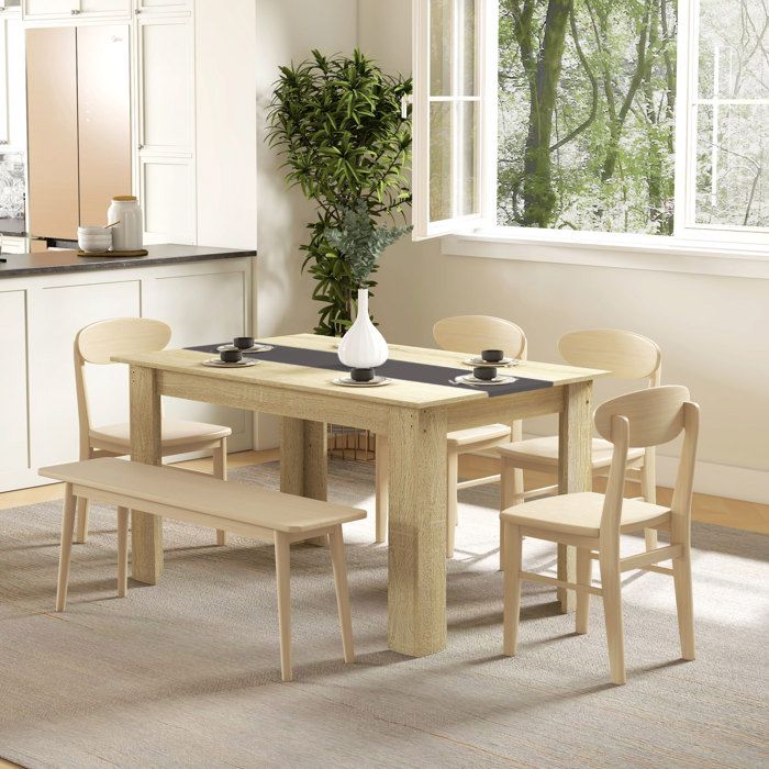 Table de salle à manger pour 6 personnes en bois aspect naturel et noir dim. 140L x 90l x 75H cm