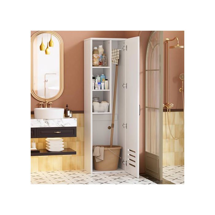 Placard à Balai 40 cm Armoire de Nettoyage Meuble Rangement Armoire Multifonction Pratique pour Aspirateur Balai Bois Meuble