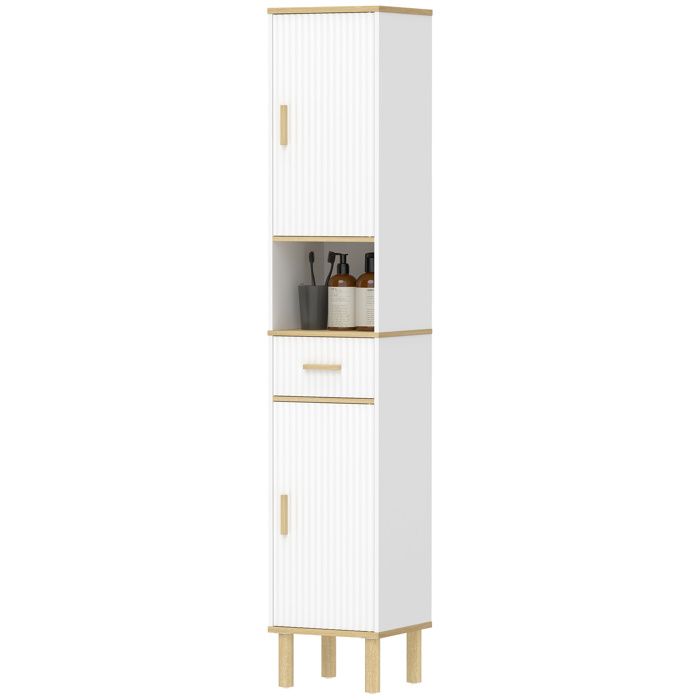 Colonne de Salle de Bain - Meuble de Rangement Etroit 2 Portes Tiroir Niche - 31 5 x 29 7 x 171 5 cm - Blanc