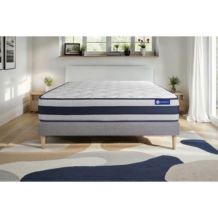 Ensemble Matelas Sommier 160x200 cm - Sommier Gris (en kit) - Actiflex Ergo