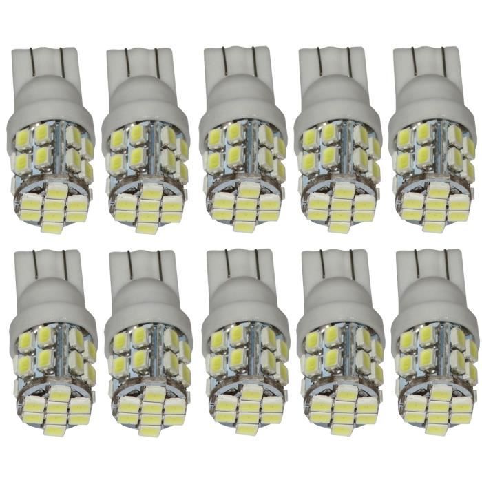 Lot De 10 Ampoules T10 W5W Blanc Pur 6000K Xenon – 12V 5W – Neuf Garantie 1 An