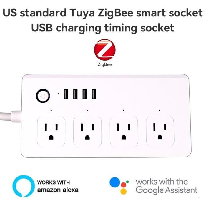 Option Zigbee A-Tuya-Prise multiprise WiFi Zigbee 3.0, prise standard  américaine, synchronisation, vie intell