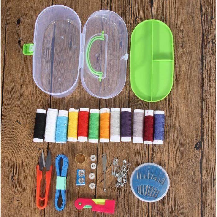 Boîte à Couture Magnétique à Double Couche - Petit Kit De Voyage Avec Fils, Ciseaux, Dé, Aiguilles - Design Bleu, Pratique Et Organisé - 3