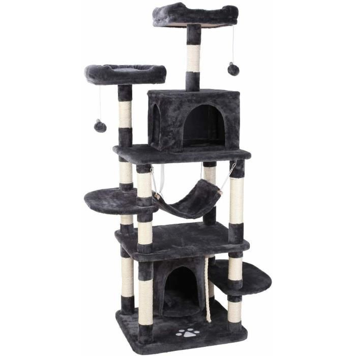170cm Arbre à Chat Géant Grattoir,Convient pour Plusieurs Jeux de Chat, Anti-renversé, Flanelle en Gris