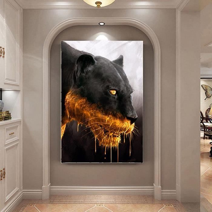 decoration chambre decoration salon tableau decoration maison Toile d'art  mural avec animaux en noir et