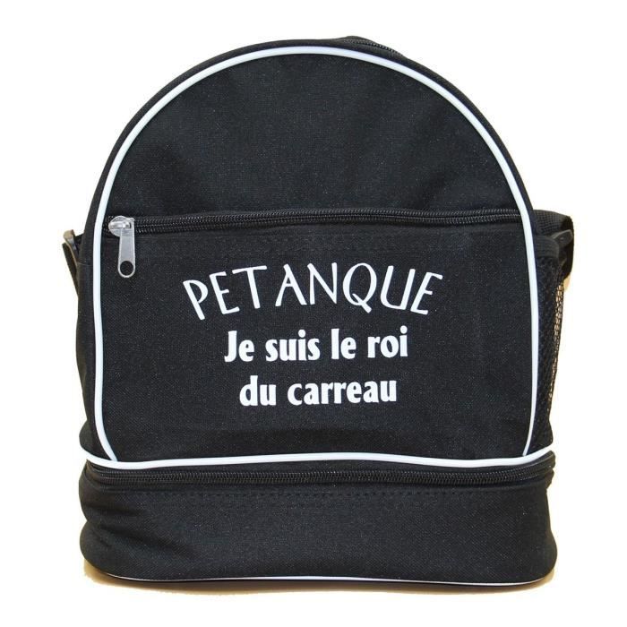 Sac bandoulière pour 3 boules de pétanques - Je suis le roi du carreau - noir