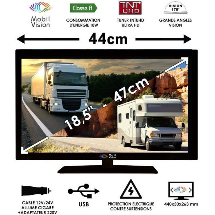 Télévision camping car camion fourgon 12V 24V 220V MOBILVISION 18