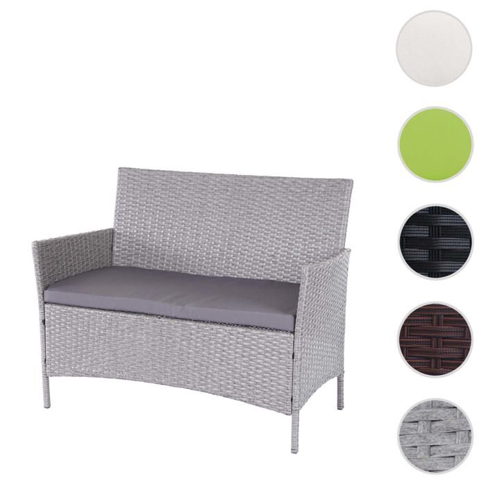 Banc de jardin Halden en polyrotin ~ gris coussin anthracite Banc de jardin Halden en polyrotin ~ gris coussin anthracite