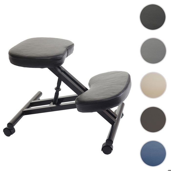 Siège assis à genoux HWC-E10 tabouret chaise bureau similicuir métal noir
