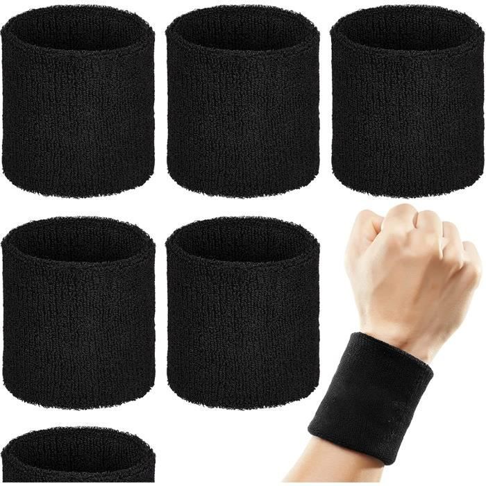 Lot De 2 Paires De Bracelets De Sport – Coton Polyester, Absorbants, Noir Et Blanc – Fitness, Basket, Badminton