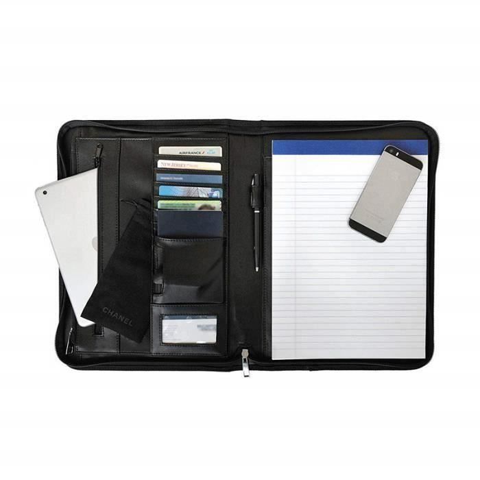 Porte-documents A4 à Fermeture Éclair - 35x25x3.5cm - Tissu Oxford Imperméable - Noir - Pour Réunions Ou Cours